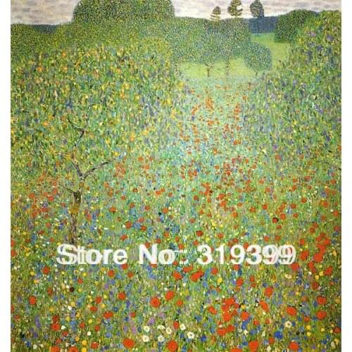 Oil Painting reproduction on Linen Canvas,Poppy Field by Gustav Klimt,Free fast ship,Handmade,Museum Quality