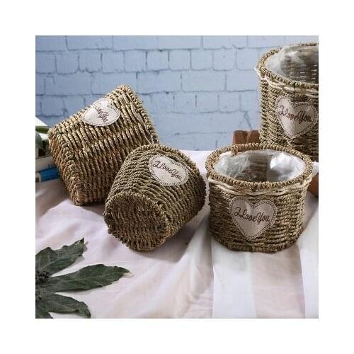 Country grass flower basket. Storage basket, hand-inserted flower basket wall hanging basin, creative flower pots, willow, ratta