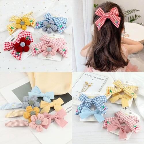 Colorful Flower Bow Hair Clips Lovely Plaid Print Headwear Children Headwear Chic Cute Baby Girl Hairpins Party Hair Accessories