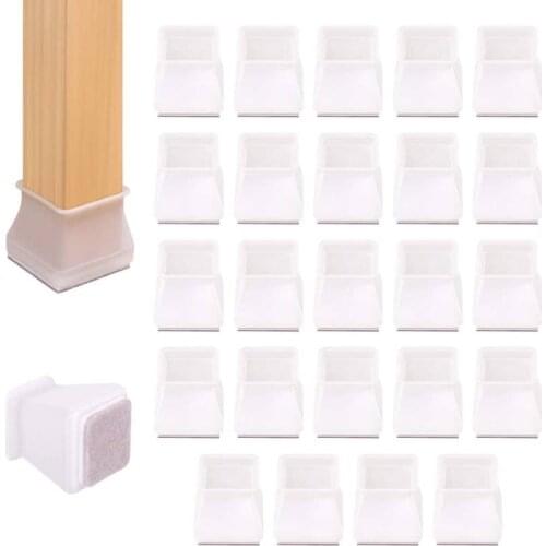 Furniture Silicone Protection Cover Square Table Feet Cup with Felt Pads Chair Leg Cap Floor Protector for Mute Furniture Moving