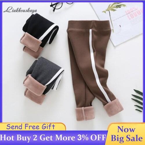 Baby Girls Leggings 2020 Winter Velvet Thick Warm Stripe Pants Girl High Quality Skinny Pencil Pants Teens Casual Trousers 2-13Y