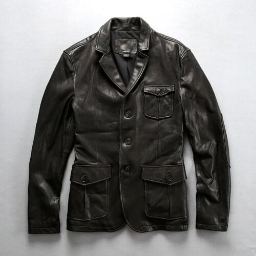 Mens Sheep Jackets Designer Luxury Thick Genuine Leather Classic Vintage Form Coat Male Brand Single Breasted Jacket