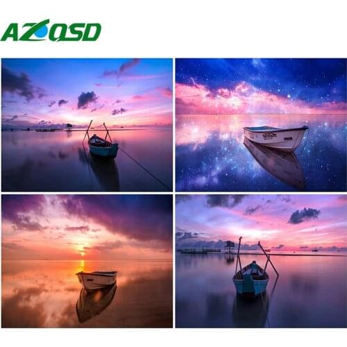 AZQSD Kits Coloring By Numbers Boat Unframe DIY Abstract Art Oil Painting By Numbers Landscape Handpainted Gift