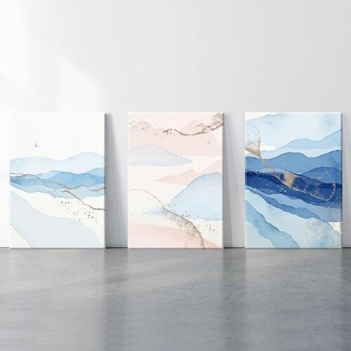 Pink Blue Mountains Wall Art Print for Bedroom Decor Boho Abstract Landscape Art Print Home Decorative Canvas Paintings Posters