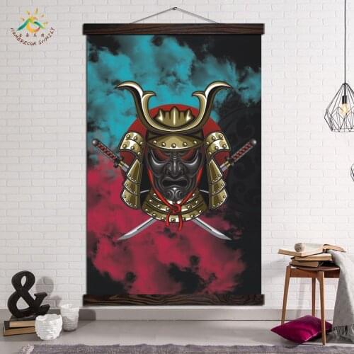 Wall Art Modern Picture Prints and Posters Canvas Painting Scroll Frame Wall Pictures Home Decor Abstract Japan Samurai Art Mask