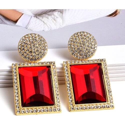 New color crystal geometric metal earrings jewelry gift for women high quality clear pure stone earrings accessories