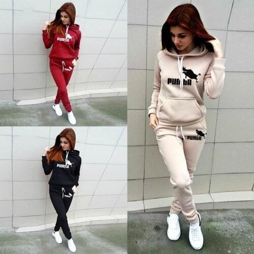 Autumn Winter 2 Piece Set jogging Women Hoodies Pants Printed Sportswear Suits Thicken Warm Ladies Girls Hoodie Sets Tracksuits