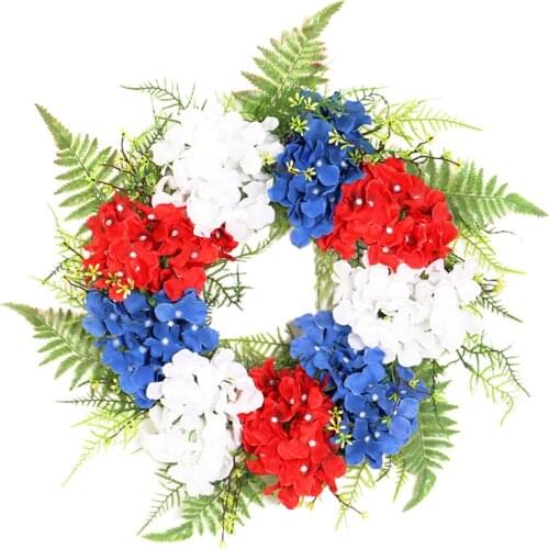 17.7Inch Memorial Wreath 4th of July Independence Day Red Blue White Flowers for American Patriotic Decorations Spring Wreaths