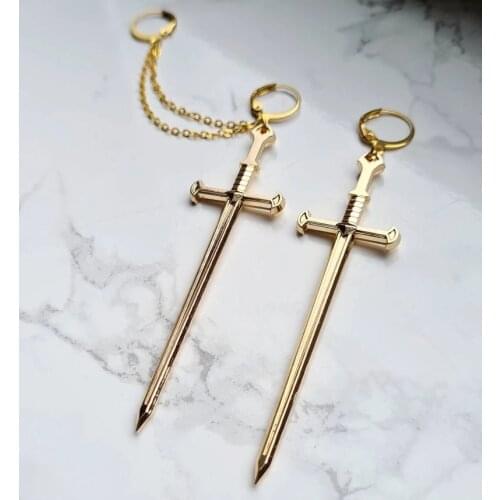 A Pair of Earrings Chain Sword Earrings - Cuff Earrings - Gothic Earrings - Handmade Unique Earrings