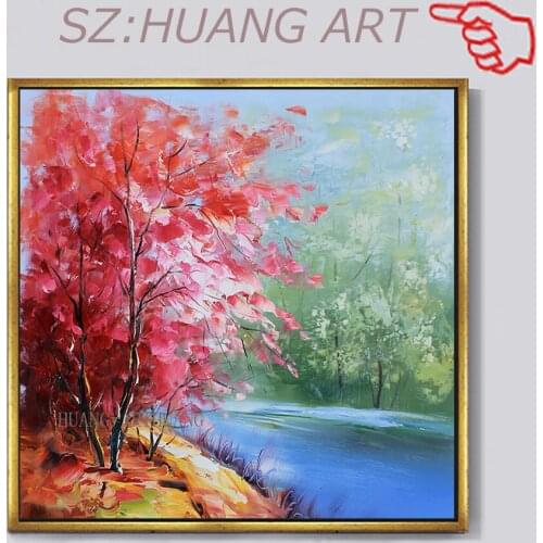 Art Landscape Oil Paintings Tree Pictures Yellow Fall Canvas Wall Art for Living Room Handmade Art Spring Scenery Decor