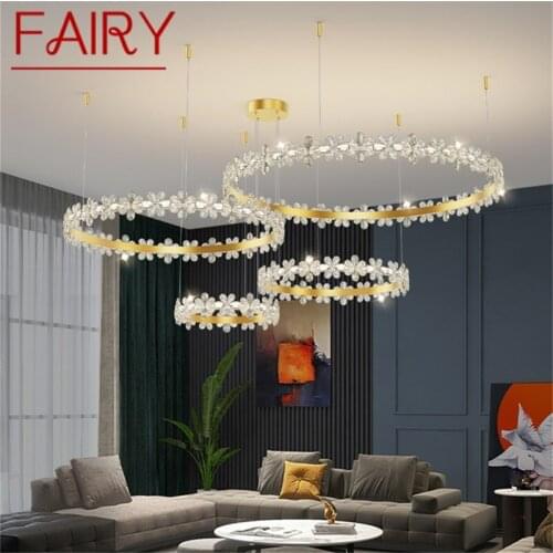 FAIRY Gold Luxury Chandeliers Modern Light Round Crystal LED Brass Pendant Lamp Home Fixture for Living Room