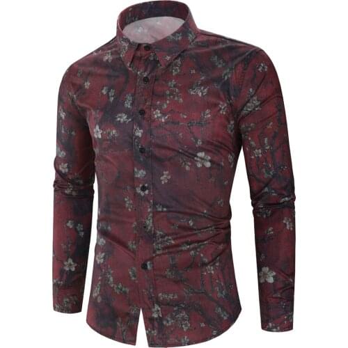 Autumn Men Blouse Fad New Fashion Personality Mens Casual Slim Long Sleeve Printed Shirt Top Casual Mens Blouse