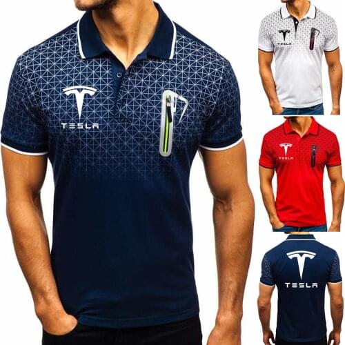 Casual Mens polo shirt Tesla car Logo Printing Fashion Summer short sleeve Cotton High Quality Mens short sleeve