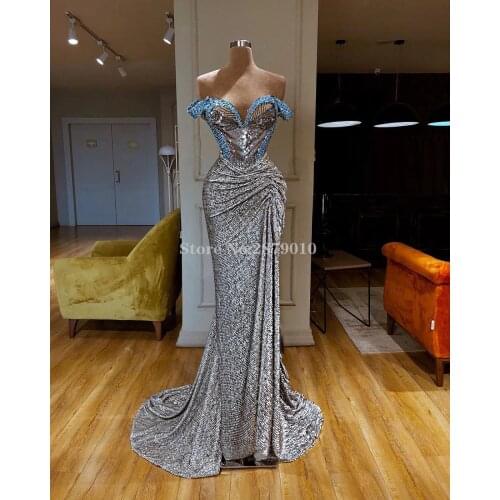 Silver Turkish Kaftans Sheath Evening Dress Floor-Length Slit Prom Dress Formal Dress Robe De Soiree Aibye Middle East Dubai