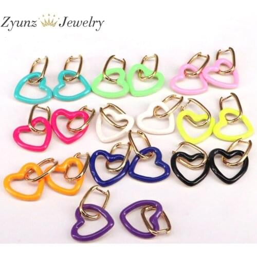 5 Pairs, Enamel Heart Brincos Engagement Drop-Earrings Dangle Earrings Gold Color Elegant Jewelry For Friend Lover Jewelry Gift