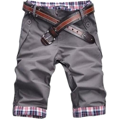 Summer Beach Casual Men Plaid Patchwork Turn Up Cuff Shorts Fifth Pants Trousers new Men Shorts Leisure Cultivate Slim Pants