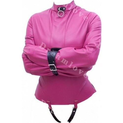 Unisex Soft Faux Leather Max Security Straitjacket with Crotch Strap Straight Jacket Adult Slave Bondage Gear