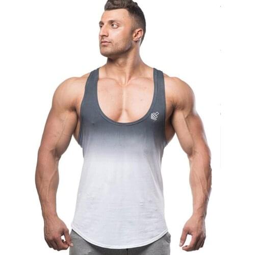 Mes Sport Casual Sleeveless I-shaped Vest U-shaped Neck Tank Top Gradient Color Fitness Clothing