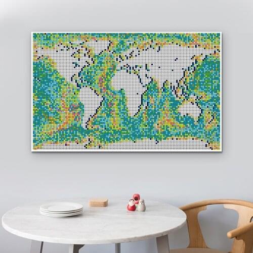 10240pcs MOC World Map Pixel Mosaic Portrait Art Building Blocks Painted Background Decoration Diy Bricks Toys Gift
