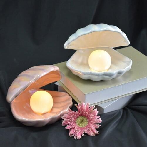 LED 3D Shell Pearl Night Light Japanese Style Ceramic Bedside Table Lamp Living Room Home Decor Girl Christmas Gift Decorations