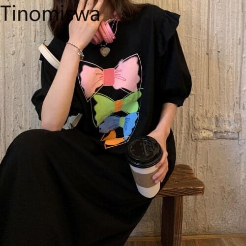 Tinomiswa Summer 2021 Graphic Tees Bow Knot Printed T Shirts O Neck Short Sleeve Casual Loose Tshirts Korean All-match Tops