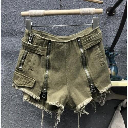 Green Tassel Edge Sexy Denim Shorts Womens 2021 Spring and Summer New Wide Leg Hot Pants White Black