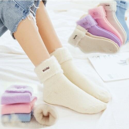 Women Thicken Winter Warm Socks Cute Soft Fluffy Fuzzy Snow Sock Cotton Cashmere Black White Floor Sleep Thermal Socks Female