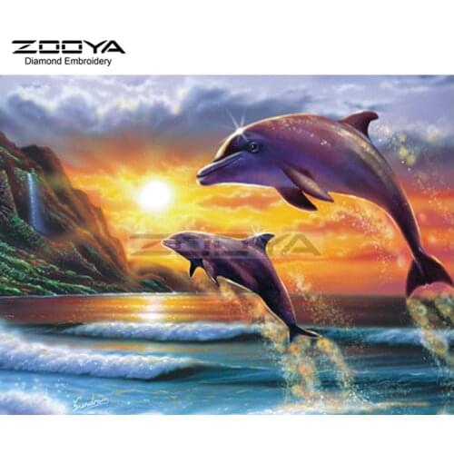 DIY Diamond Painting Animal Dolphin Lovers Cross Stitch Multi-Faceted Diamond Embroidery Picture Mosaic Home Decoration AJ679