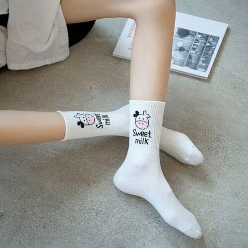 Striped socks funny cow print white cartoon calcetines cozy harajuku skarpetki damskie cute animal chaussettes kawaii happy sock