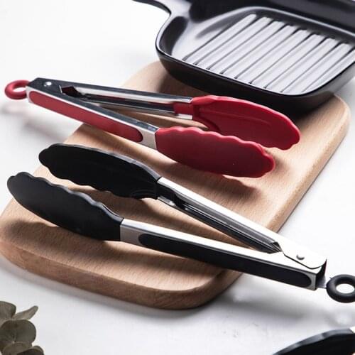 1pcs hot Silicone Food Tong Stainless Steel Kitchen Tongs Non-slip Cooking Clip Clamp BBQ Salad Tools Grill Kitchen Accessories