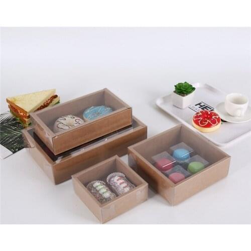 100pcs/lot Retro kraft paper Transparent moon cake egg yolk biscuit pastry box Pvc cover baking packaging box gift box