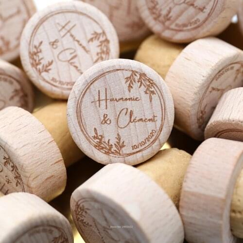 100pcs Personalized DIY Wine Stopper wood engraved Wedding Anniversary Gift Wine Bottle Stopper company party logo Decor Favor