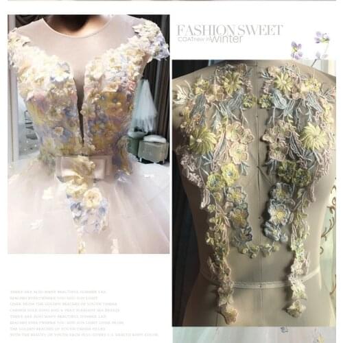 2pcs New Fashion Blue Patchwork Water Soluble Patch Wedding Dress Adornment DIY Clothing Accessories 15*47cm RS1537