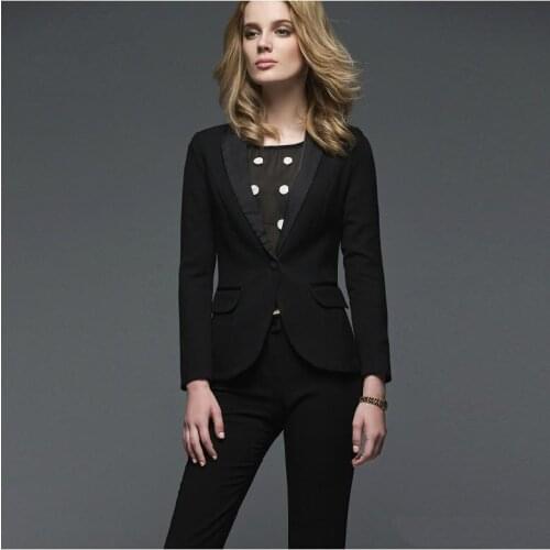 2015 New arrivals Early Autumn New OL Business suits Custom made Black long-sleeved pants suit