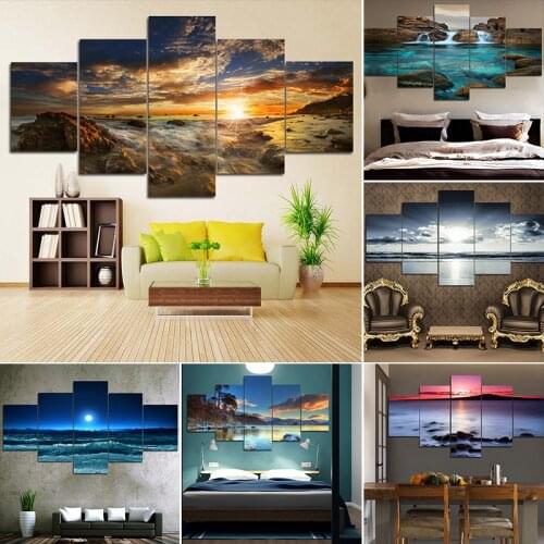 5 Panels Abstract Red Tree Oil Paintings Print On Canvas Posters And Prints Landscape Wall Art No Decor Frame Wall Home Pictures