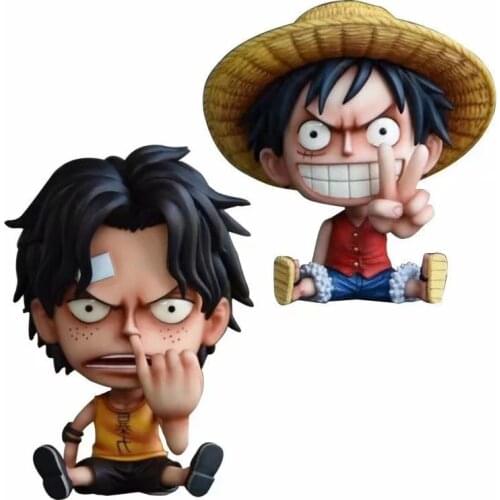 One Piece Luffy Ace Zoro Sanji Nami Lovely Cute Sitting Ver. PVC Action Figures OP Q Luffy Crews Collectibles Model 10cm