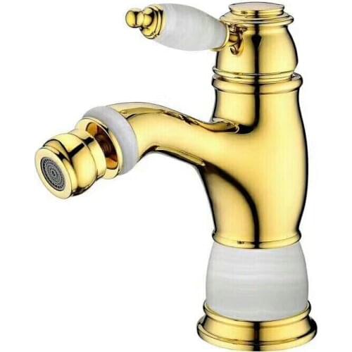 Free ship GOLD PVD finish bathroom bidet faucet mixer tap Single hole Jade stone deck mounted