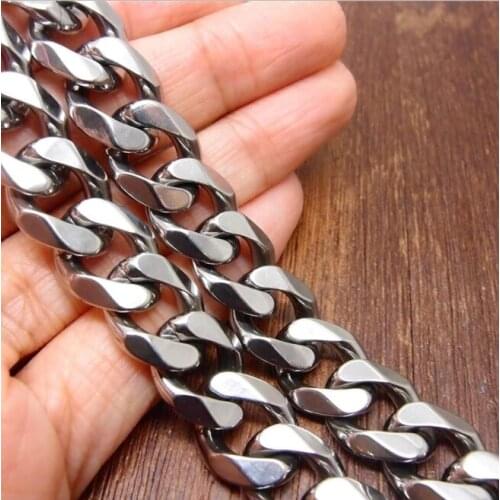 7"-40" Choose High Polished 316L Stainless Steel 15MM Silver Color Cuban Curb Link Chain Mens Boys Necklaces or Bracelet
