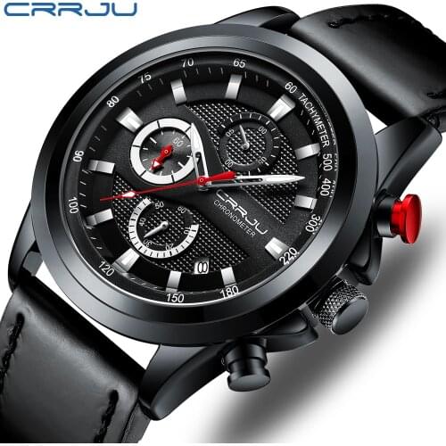2020 CRRJU New Men Watches Top Brand Luxury Big Dial Military Quartz Watch Leather Waterproof Sport Wristwatch Relogio Masculino