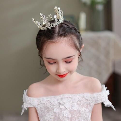 Gold Silver Color Round Crown Rhinestone Kids Children Princess Queen Diadems Tiaras Wedding Hair Accessories Birthday Headpiece