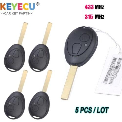 5PCS 2 Button Remote Car Key 315/433MHZ ID73 Chip Uncut Blade For BMW Mini Copper 2002 2003 2004 2005 for Mini Hatch, Rover 75