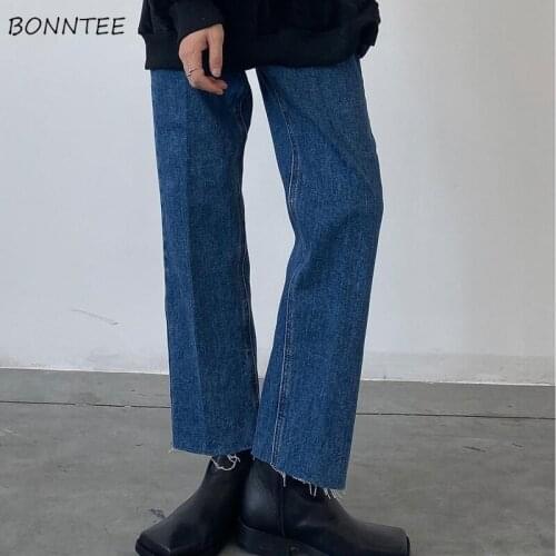 Straight Jeans Women Ankle-length Ripped Washed Korean Style Chic Trendy Leisure Spring Slim Popular Female Bottom Vintage BF