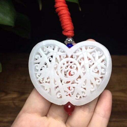 Hetian jade white jade hollow blessing pendant, jade fine hp12