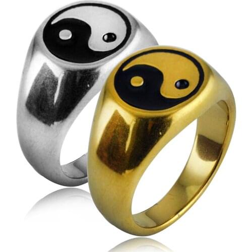 Punk Tai chi Yin Yang Gossip Ring Male Stainless Steel Rings For Men Women Finger Enamel Statement Fashion Jewelry