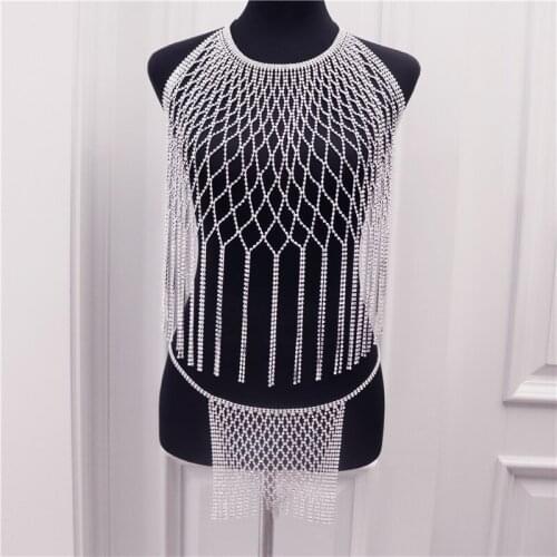 Fashion Hot Sale Rhinestone Tassel Body Chain Bra Harness Lingerie Adjustable Luxurious Hollow Sexy Body Jewelry Bodysuit