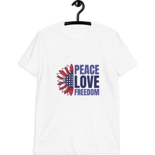 Peace love freedom UNITED STATES FREEDOM T-Shirt cotton crewneck short sleeve cute fashion top tees for women Ladies plus size