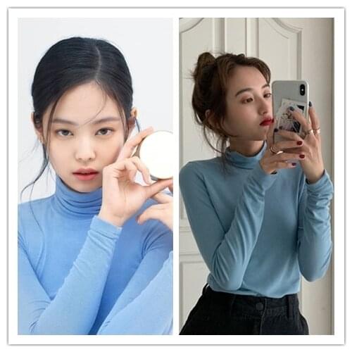 KPOP TWICE IU Seo Yea Ji fashion Elastic tees long-sleeved T shirt women Korean solid slim tshirt Turtleneck pullover tees tops