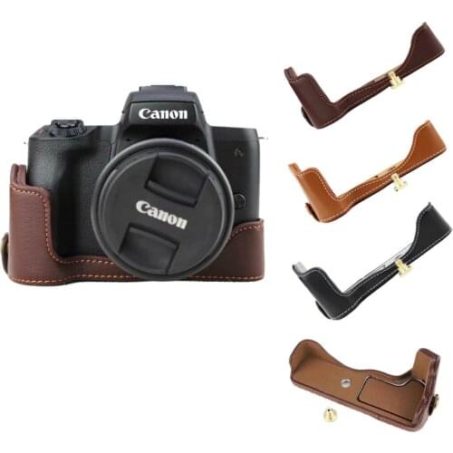 New Genuine Leather Camera Case Bag For Canon EOS M50 M50 II EOS M50 Mark II Half Body Cover Open battery Black Coffee Brown