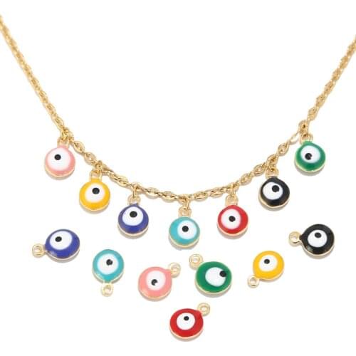 20pcs Stainless Steel Gold 6MM/8MM Turkish Eye Enamel Charm Pendants For Women Bracelet Necklace Earring Jewelry Making