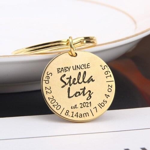 Custom Uncle Gifts Baby Statistics Creative Stainless Steel Round Keychain Exquisite Ornaments Birthday Gifts Holiday Souvenirs